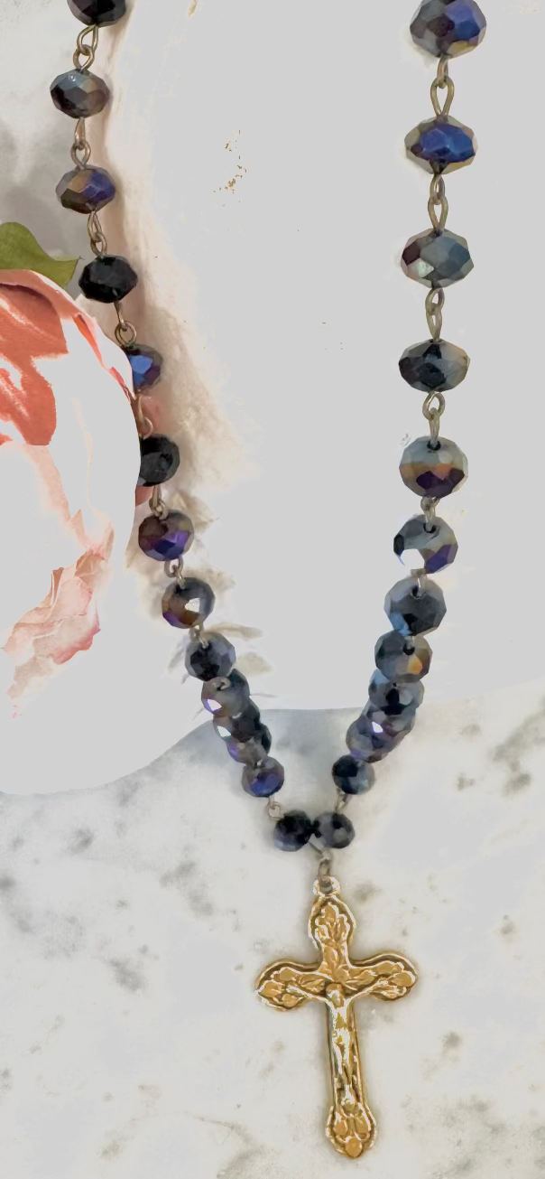 Midnight Blue Crucifix Necklace