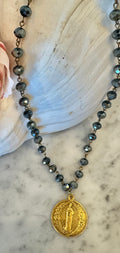 Smokey Blue Marian Medal Necklace