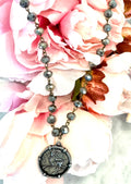 Slate Beaded St. Joan of Arc Necklace