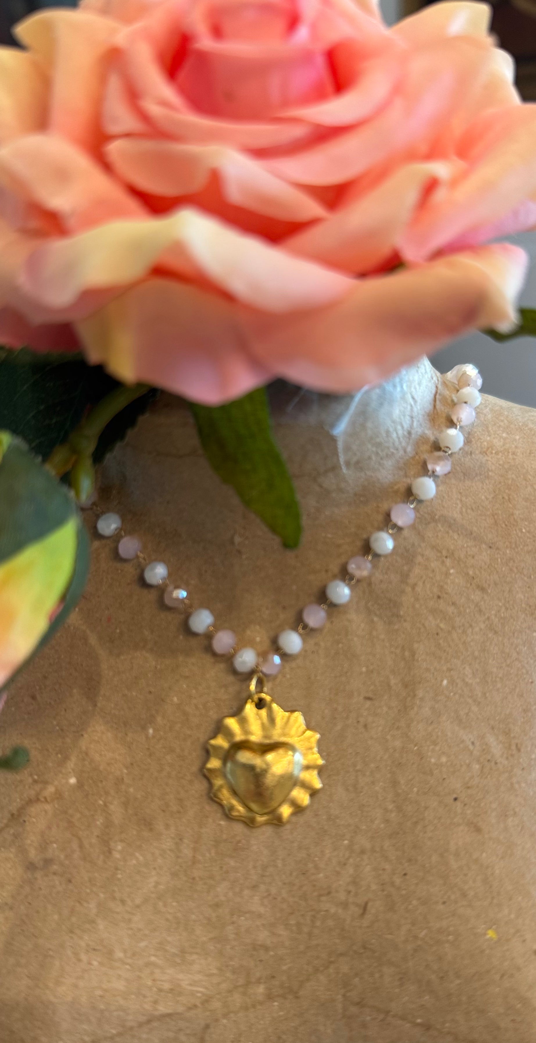 SMT Heart Necklace with Pink and White beads